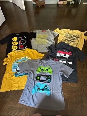 The Children's Place Gray Tee with Neon Green & Cyan Game Controllers